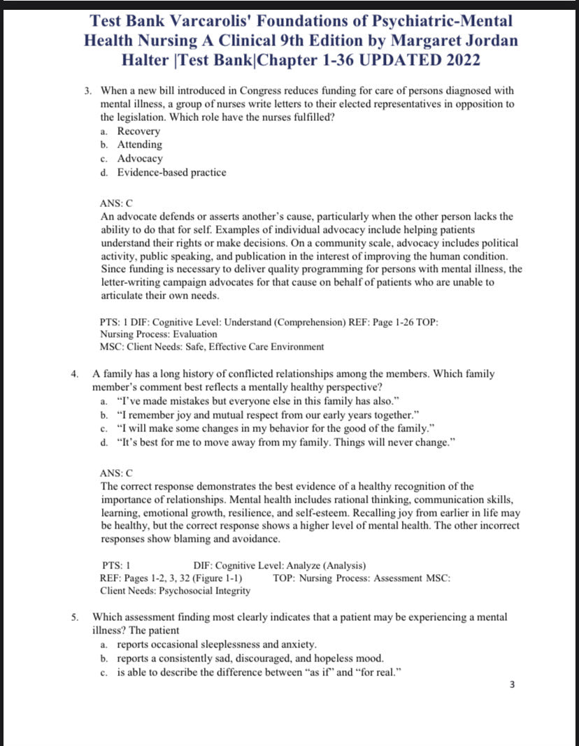 Test Bank for Varcarolis’ Foundations of Psychiatric-Mental Health Nursing: A Clinical Approach – 9th Edition (Halter)