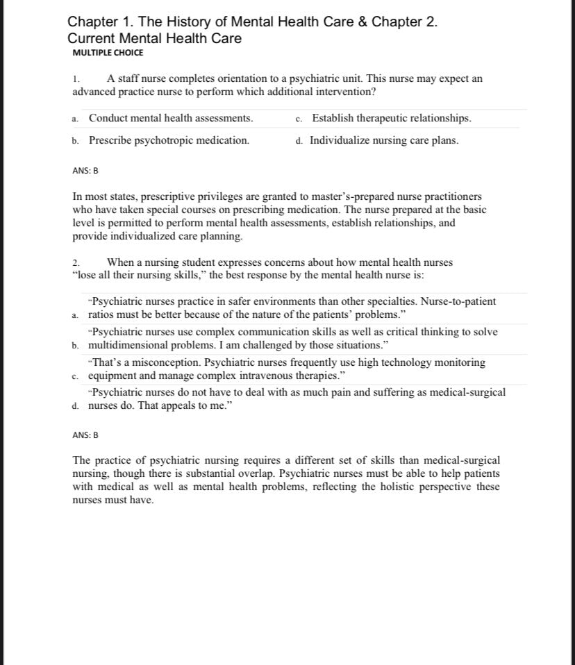 Test Bank for Foundations of Mental Health Care – 8th Edition (Morrison-Valfre)