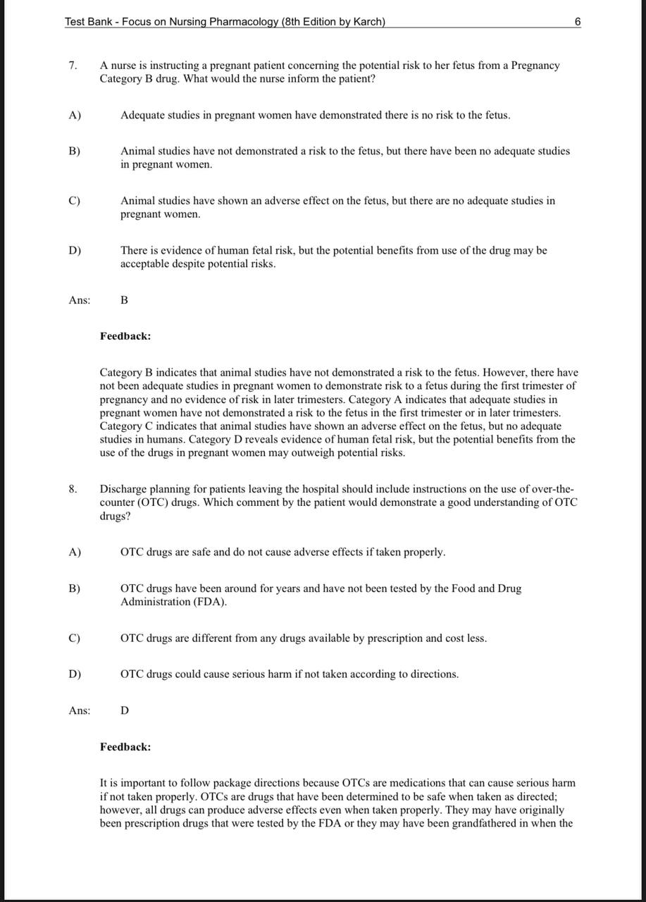 Test Bank for Focus on Nursing Pharmacology – 8th Edition (Amy M. Karch)