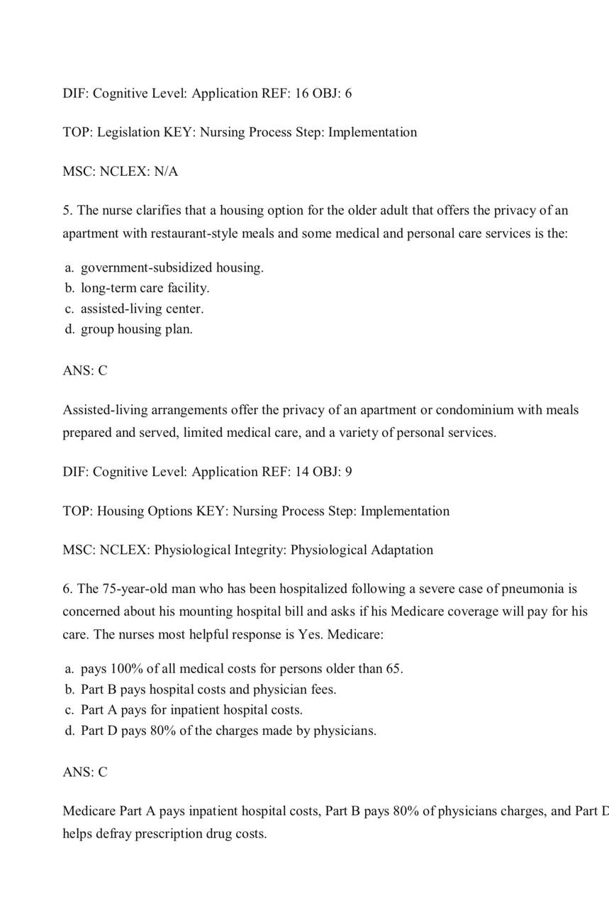 Gerontological Nursing – Test Bank (10th Edition, Eliopoulos)