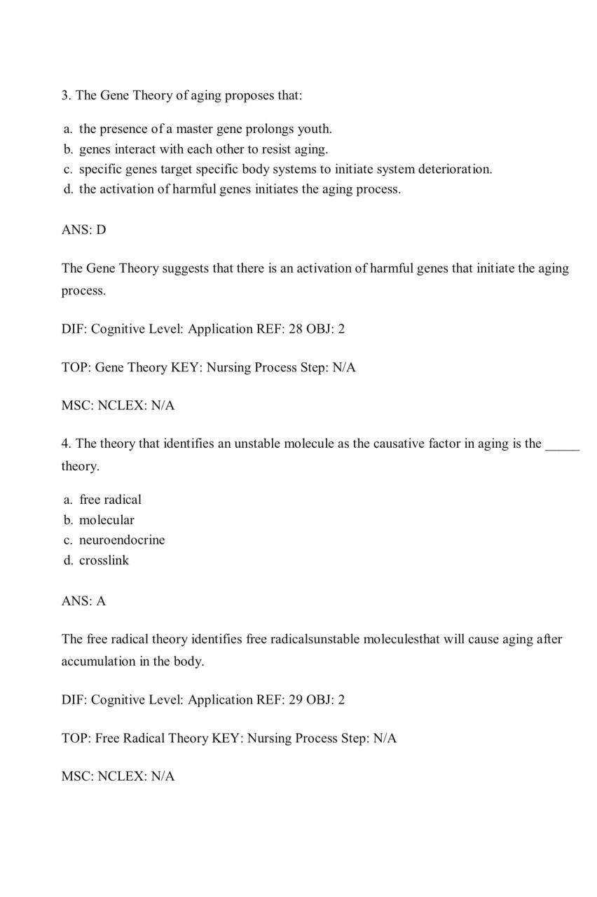 Gerontological Nursing – Test Bank (10th Edition, Eliopoulos)