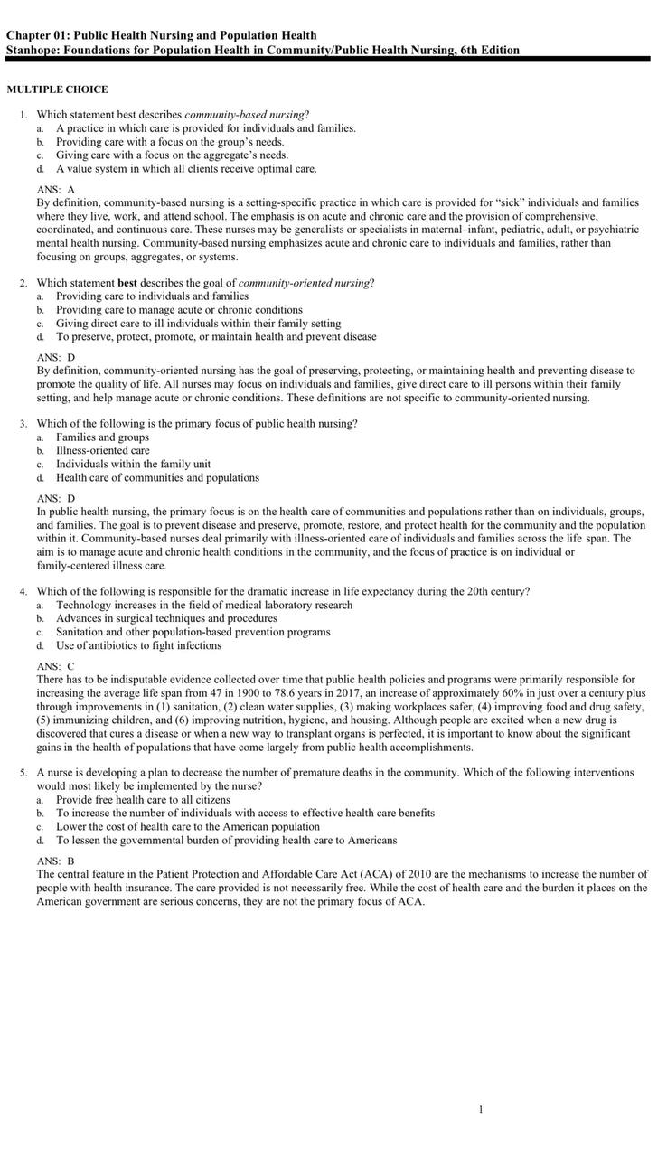 Foundations for Population Health in Community/Public Health Nursing – Test Bank (6th Edition, Stanhope & Lancaster)