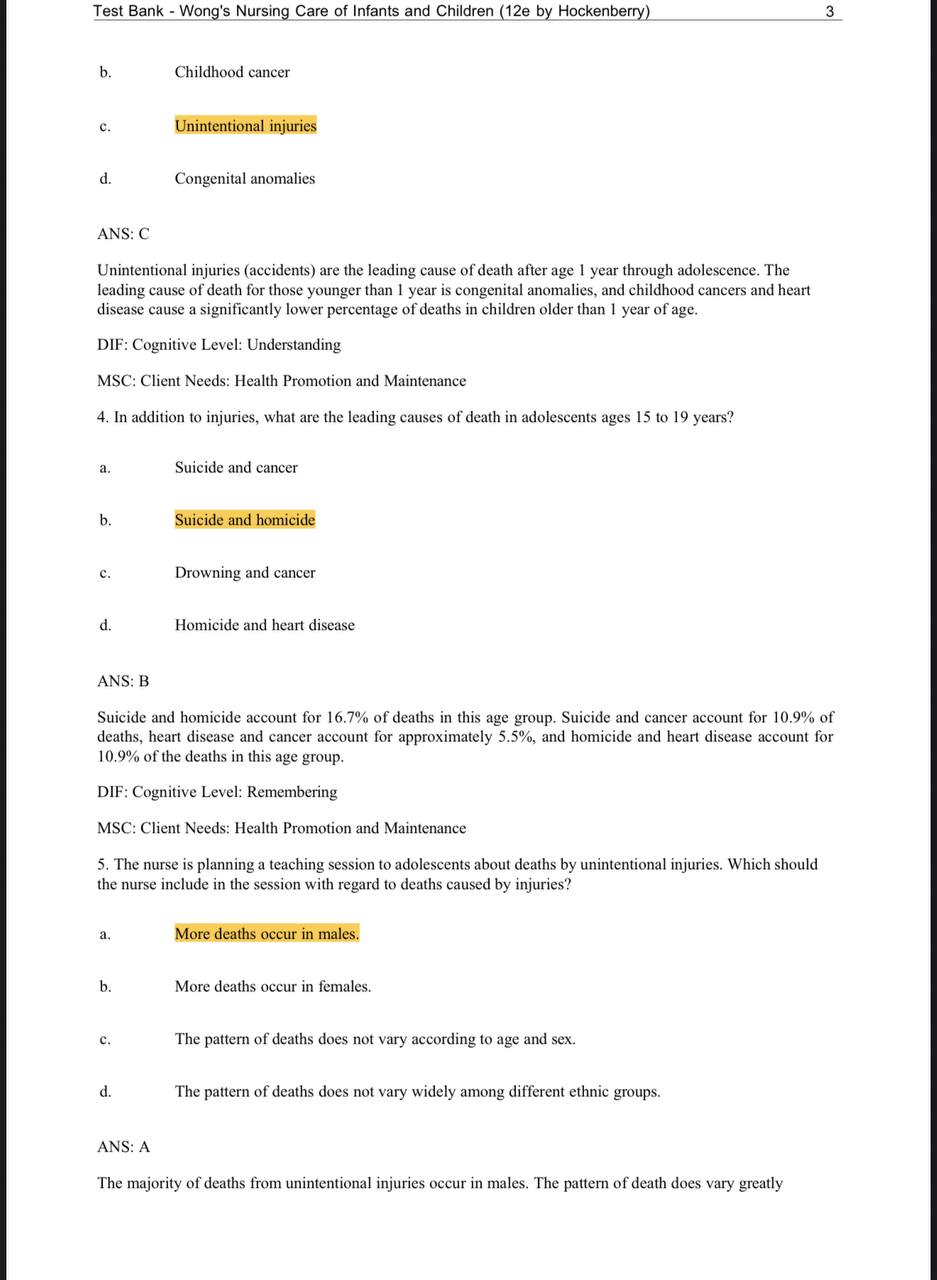 Test Bank for Wong’s Nursing Care of Infants and Children – 12th Edition (Hockenberry)