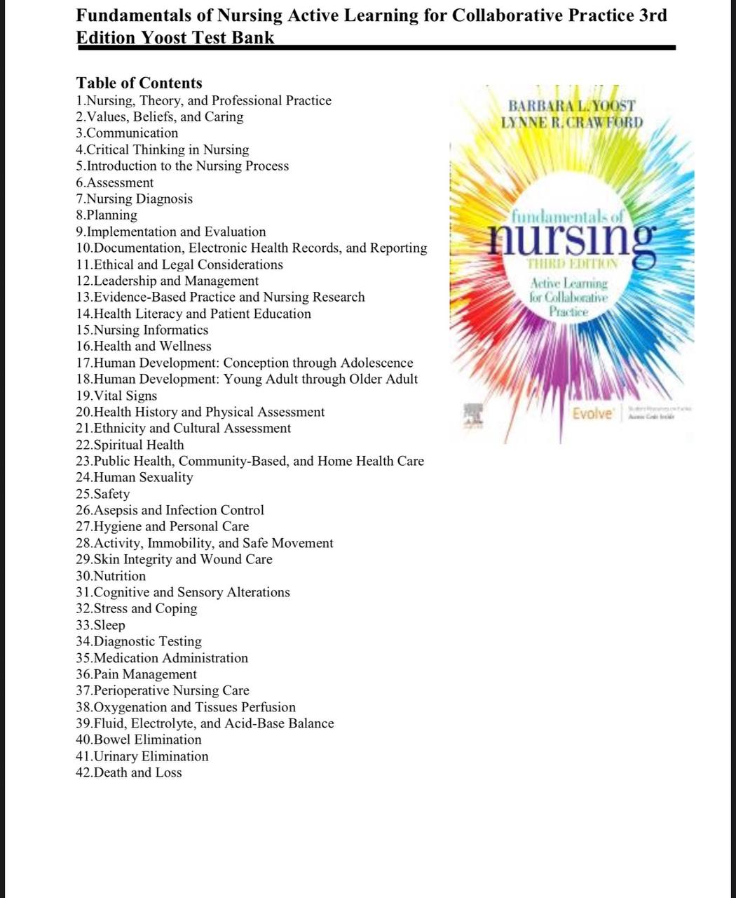 Test Bank for Fundamentals of Nursing: Active Learning for Collaborative Practice – 3rd Edition (Yoost)