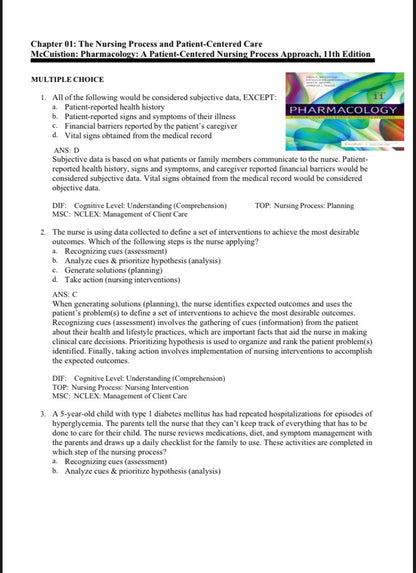 Test Bank for Pharmacology: A Patient-Centered Nursing Process Approach – 11th Edition (McCuistion)