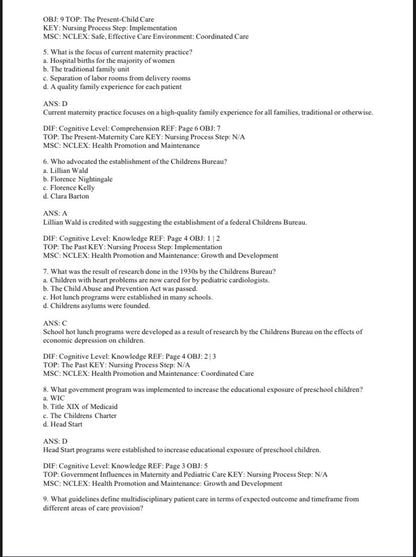 Test Bank for Introduction to Maternity and Pediatric Nursing – 7th Edition (Leifer)