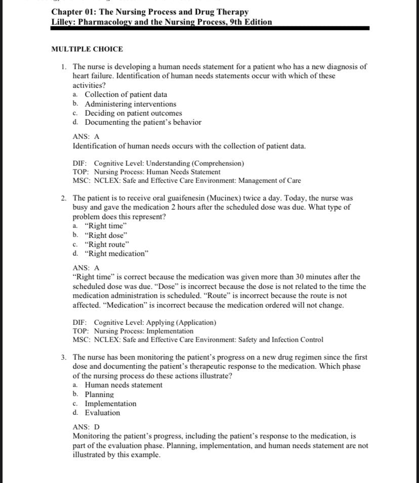 Test Bank for Pharmacology and the Nursing Process – 9th Edition (Lilley, Collins, Snyder)