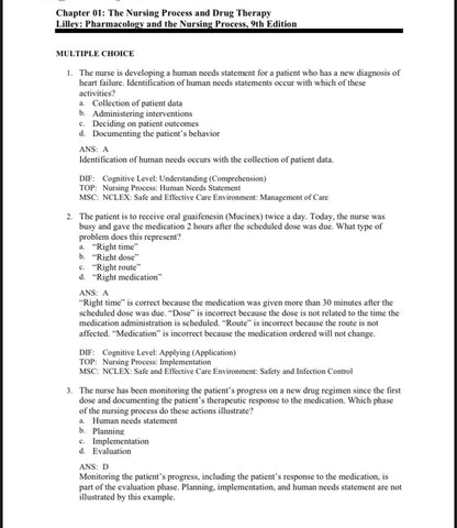 Test Bank for Pharmacology and the Nursing Process – 9th Edition (Lilley, Collins, Snyder)