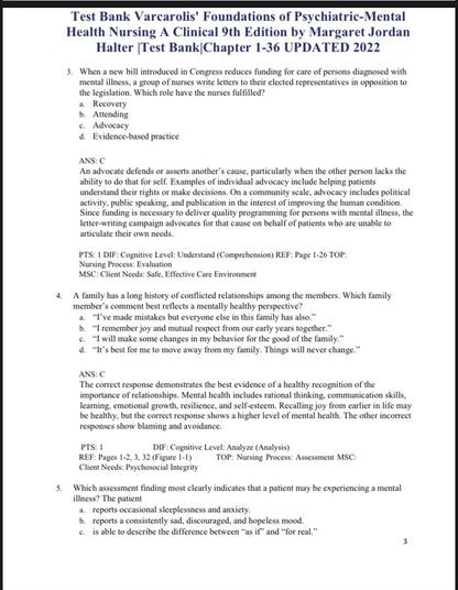 Test Bank for Varcarolis’ Foundations of Psychiatric-Mental Health Nursing: A Clinical Approach – 9th Edition (Halter)