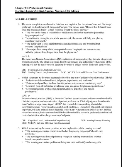 Test Bank for Lewis’s Medical-Surgical Nursing: Assessment and Management of Clinical Problems – 12th Edition (Hagler, Harding, Kwong, Reinisch)