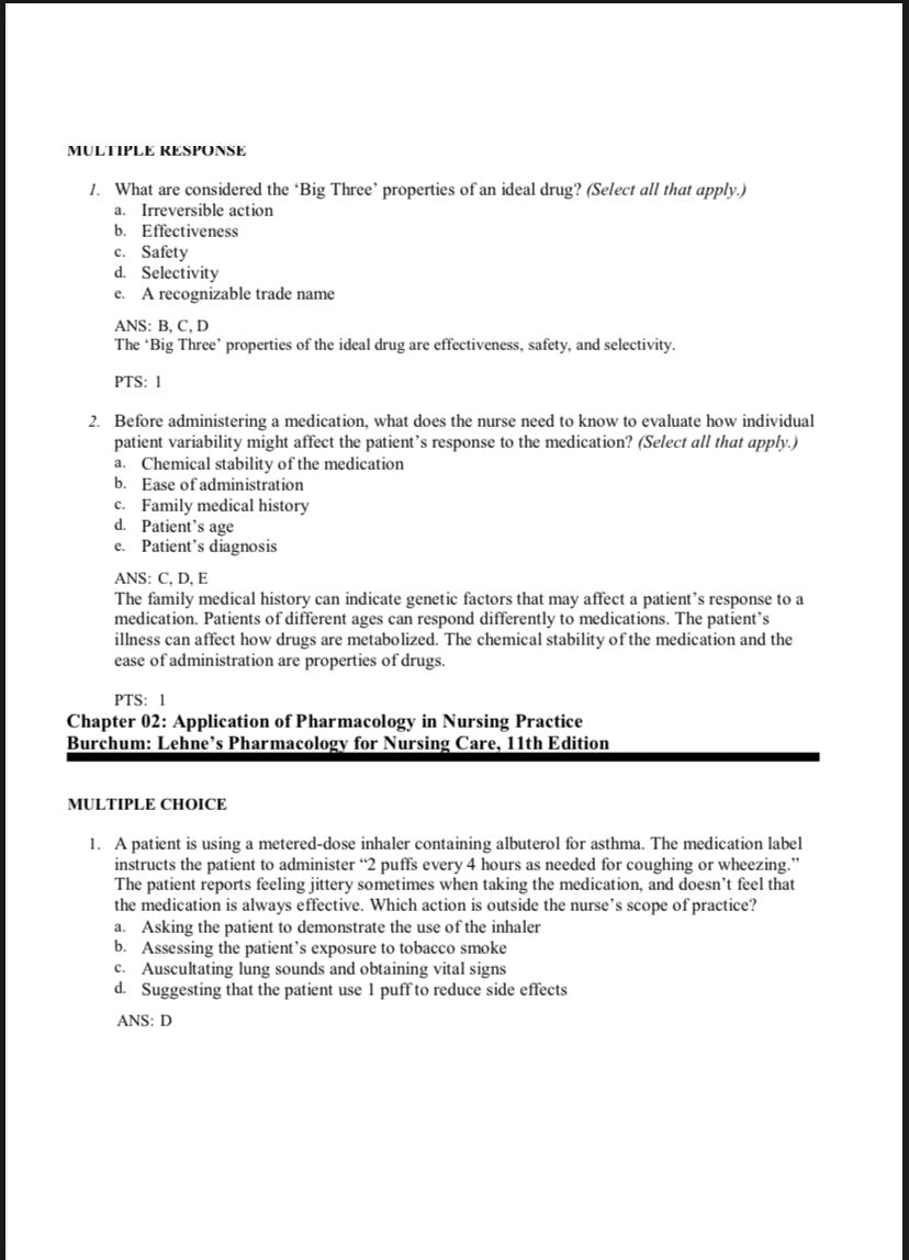 Test Bank for Lehne’s Pharmacology for Nursing Care – 11th Edition (Burchum & Rosenthal)