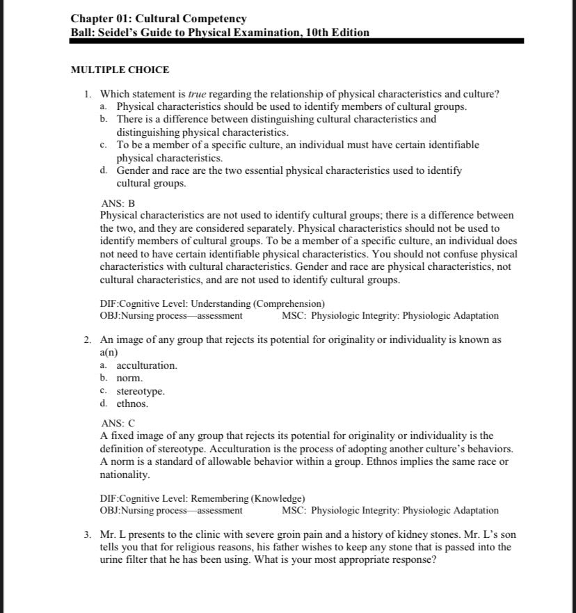 Test Bank for Seidel’s Guide to Physical Examination: An Interprofessional Approach – 10th Edition (Ball, Dains, Flynn, Solomon, Stewart)