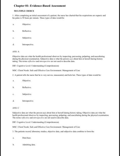 Test Bank for Physical Examination and Health Assessment – 8th Edition (Jarvis)