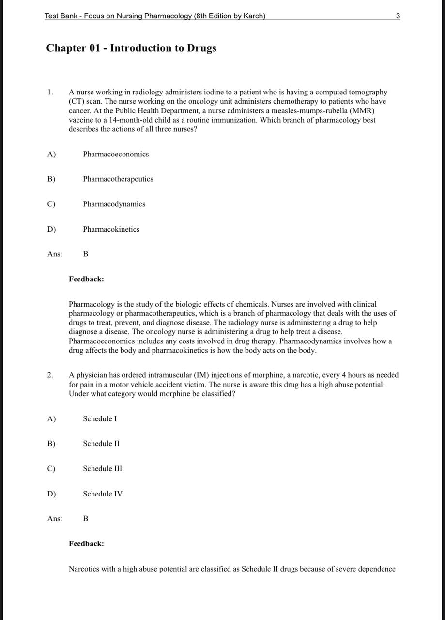 Test Bank for Focus on Nursing Pharmacology – 8th Edition (Amy M. Karch)