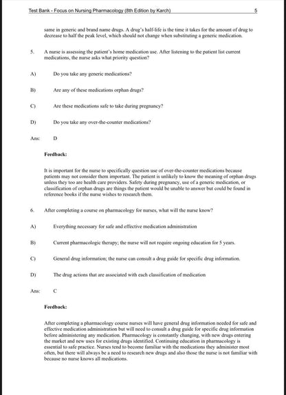 Test Bank for Focus on Nursing Pharmacology – 8th Edition (Amy M. Karch)
