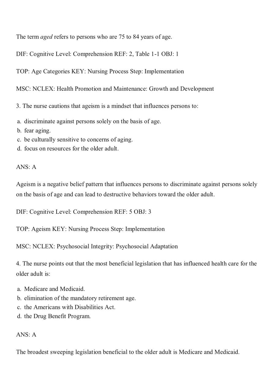 Gerontological Nursing – Test Bank (10th Edition, Eliopoulos)