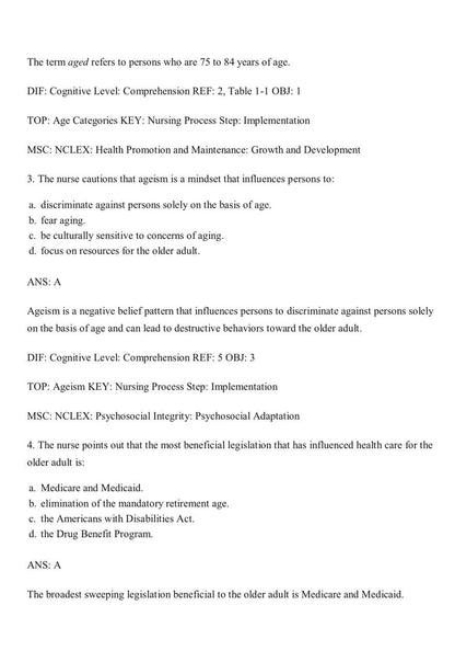 Gerontological Nursing – Test Bank (10th Edition, Eliopoulos)