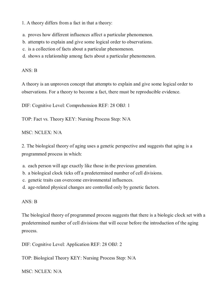 Gerontological Nursing – Test Bank (10th Edition, Eliopoulos)