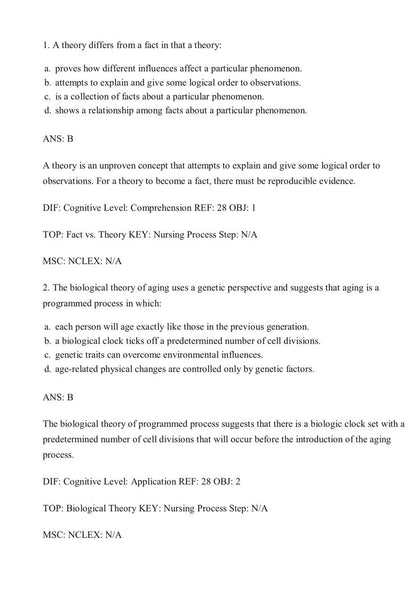 Gerontological Nursing – Test Bank (10th Edition, Eliopoulos)