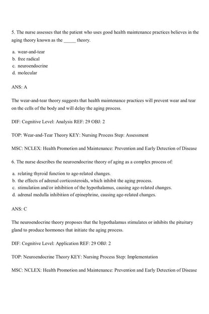 Gerontological Nursing – Test Bank (10th Edition, Eliopoulos)