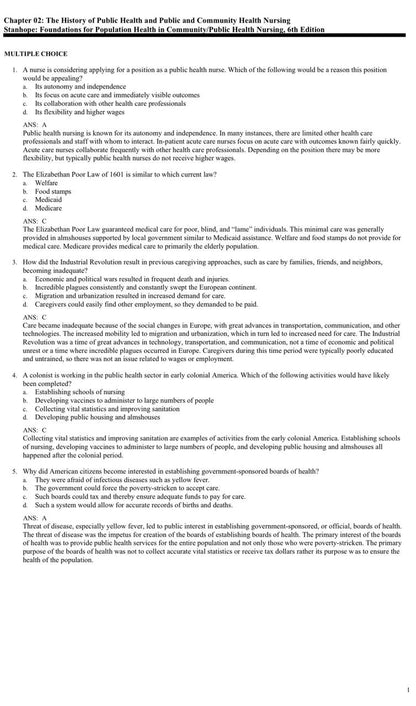 Foundations for Population Health in Community/Public Health Nursing – Test Bank (6th Edition, Stanhope & Lancaster)
