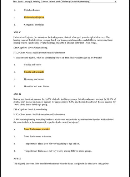Test Bank for Wong’s Nursing Care of Infants and Children – 12th Edition (Hockenberry)