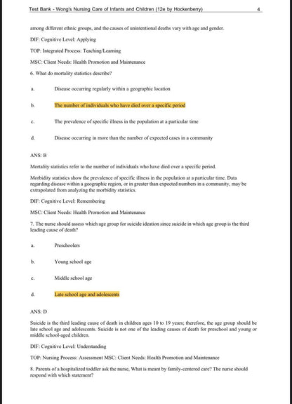 Test Bank for Wong’s Nursing Care of Infants and Children – 12th Edition (Hockenberry)