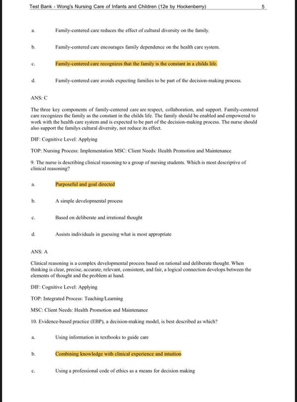 Test Bank for Wong’s Nursing Care of Infants and Children – 12th Edition (Hockenberry)