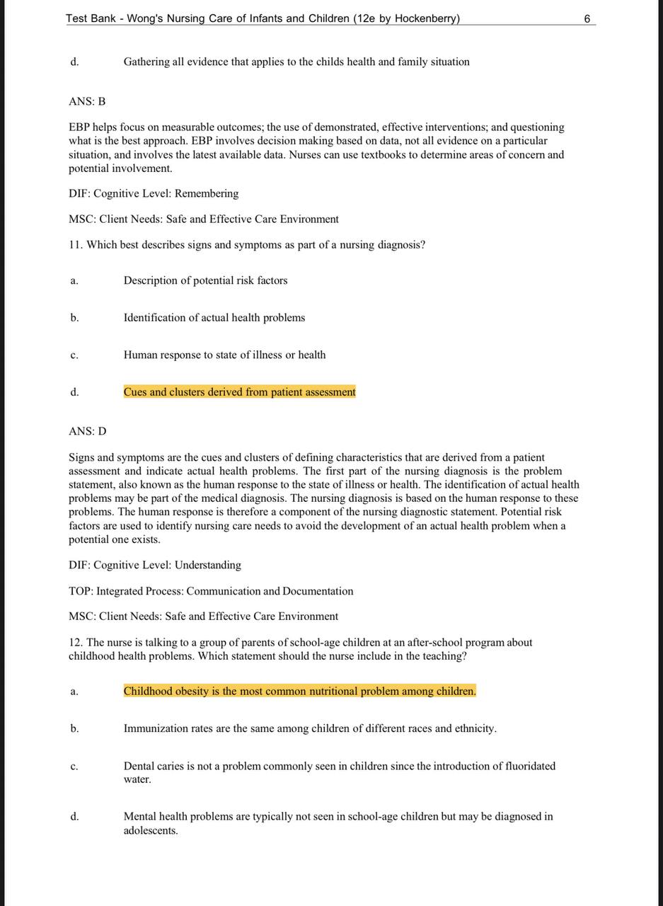 Test Bank for Wong’s Nursing Care of Infants and Children – 12th Edition (Hockenberry)