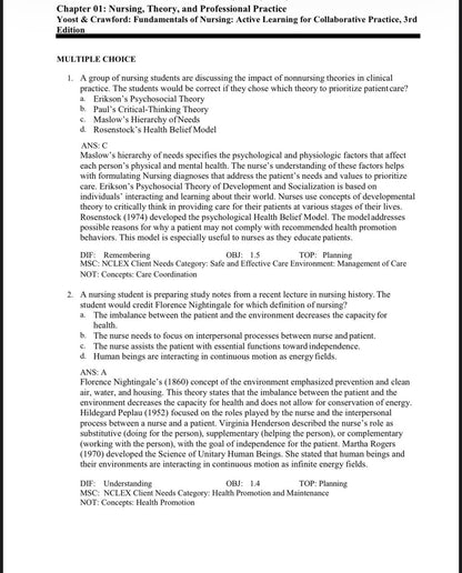 Test Bank for Fundamentals of Nursing: Active Learning for Collaborative Practice – 3rd Edition (Yoost)