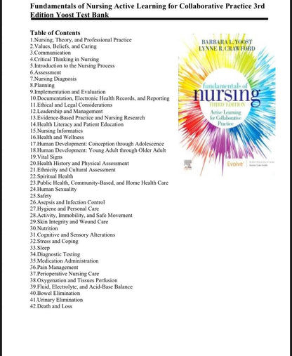 Test Bank for Fundamentals of Nursing: Active Learning for Collaborative Practice – 3rd Edition (Yoost)