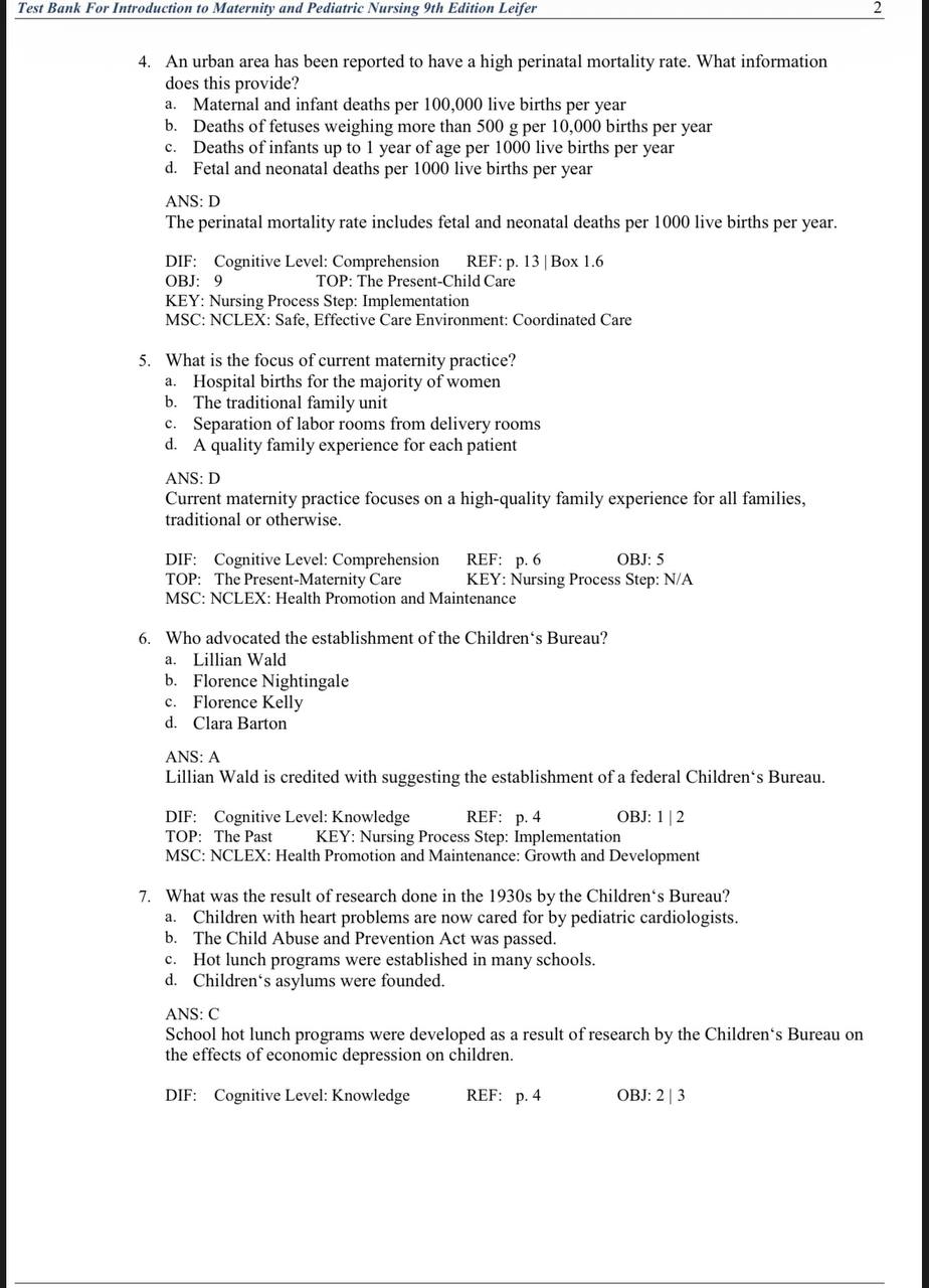 Test Bank for Introduction to Maternity and Pediatric Nursing – 9th Edition (Leifer)