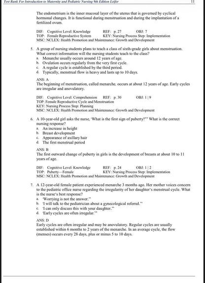 Test Bank for Introduction to Maternity and Pediatric Nursing – 9th Edition (Leifer)